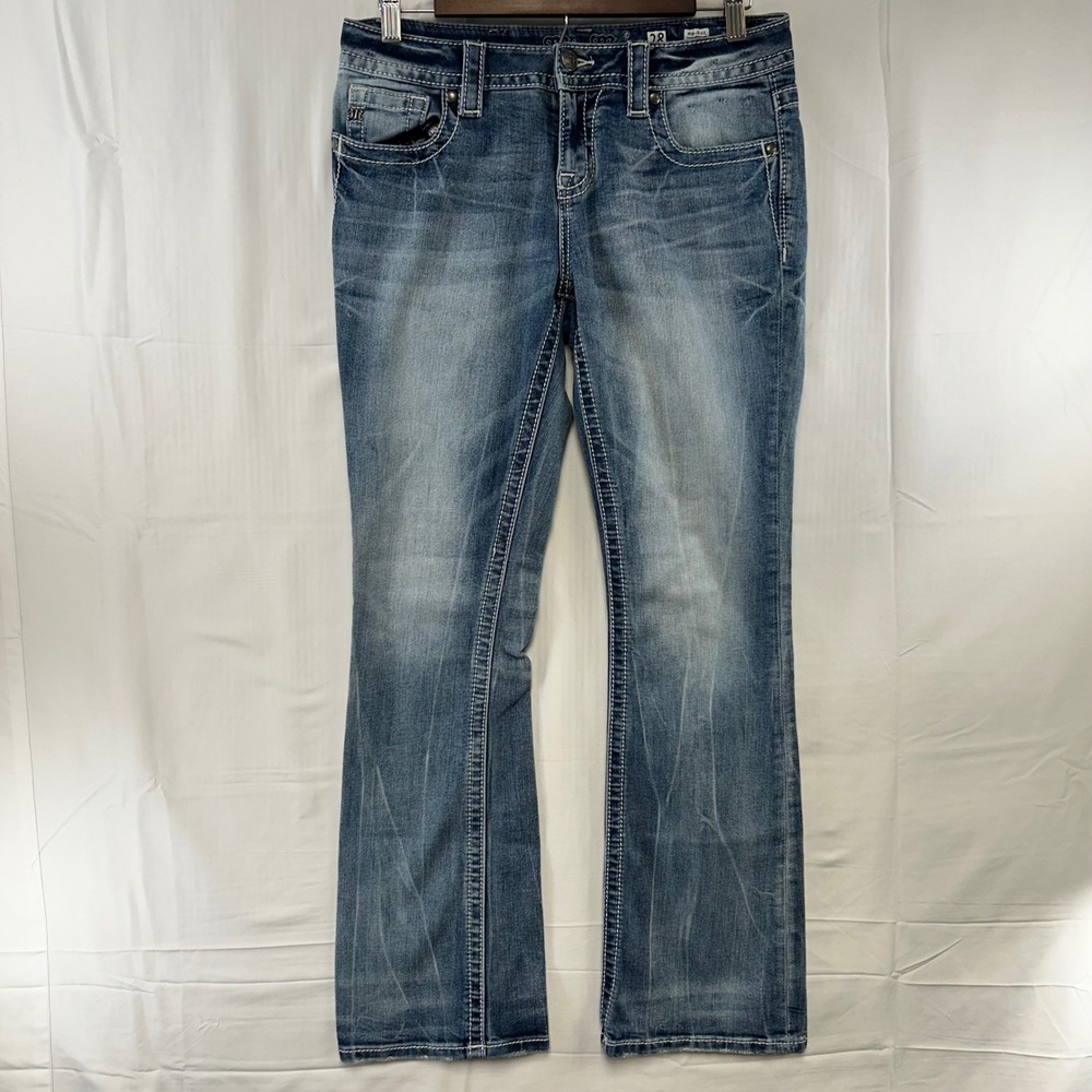 Miss Me Bootcut Jeans Womens 28 Blue Medium Wash Mid Rise Flap Pocket E8061B16R